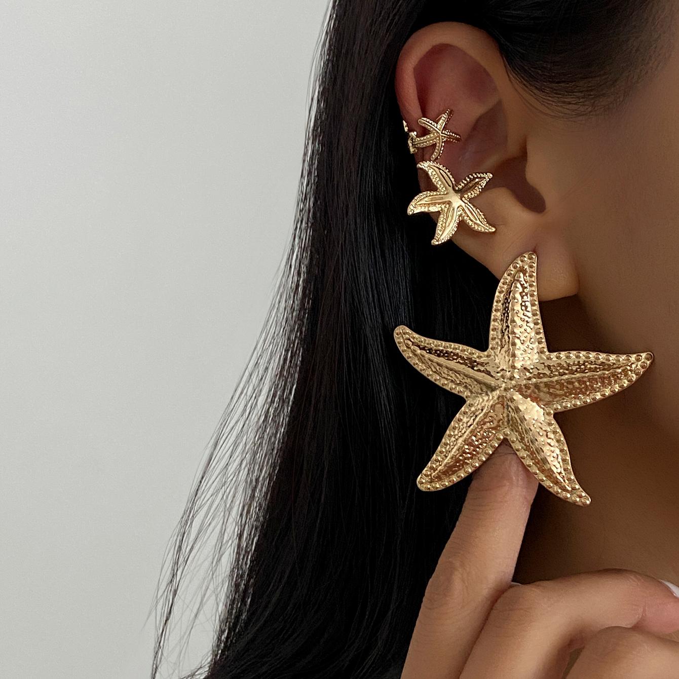 

Ingemark 4Pcs Bohemian Exaggerated Large Starfish Stud Earrings for Women Trendy Creative Party Beach Earring Charm Jewelry Gift