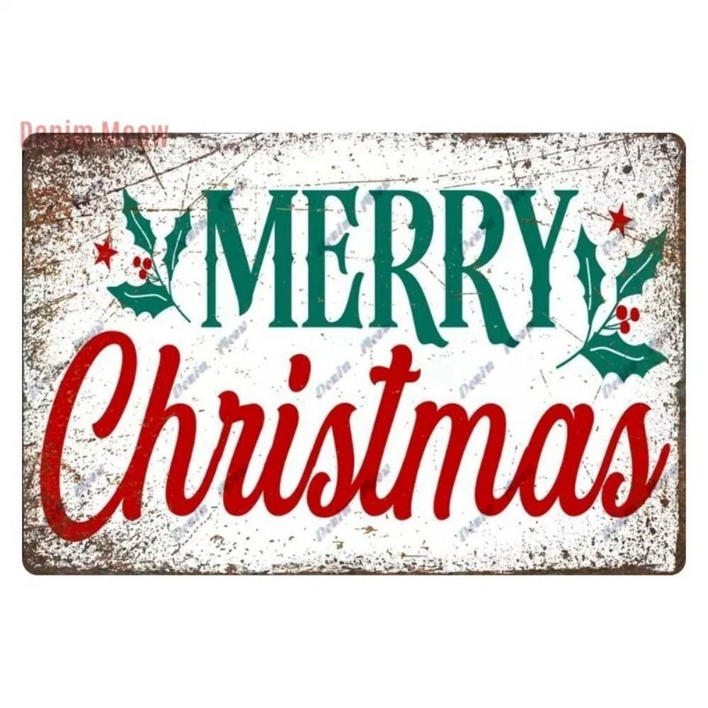 Vintage Christmas Metal Tin Sign Home Festive Wall Decor