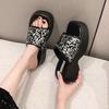 Thick Bottom Slope Heel Cool Slippers Women's Summer Wear 2025 New Super Fire Sequins High-end Feeling with Skirt Beach One-word Drag