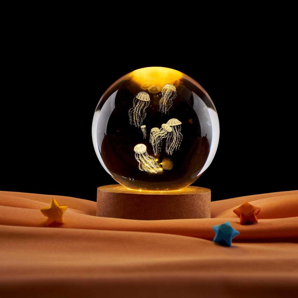 Laser Engraved Jellyfish Music Box Crystal Ball Night Light - Perfect Birthday Gift for Friends or Classmates