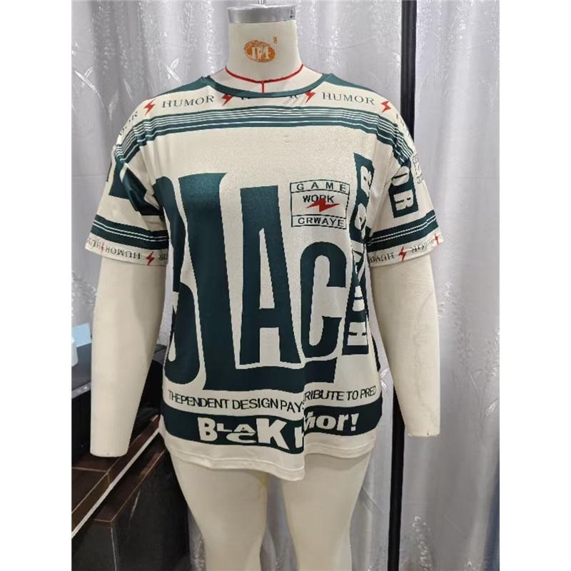 Large American Retro BLACK Printed Short Sleeved T-shirt For Women's Street Style Loose And Slimming Contrasting Half Sleeved Top