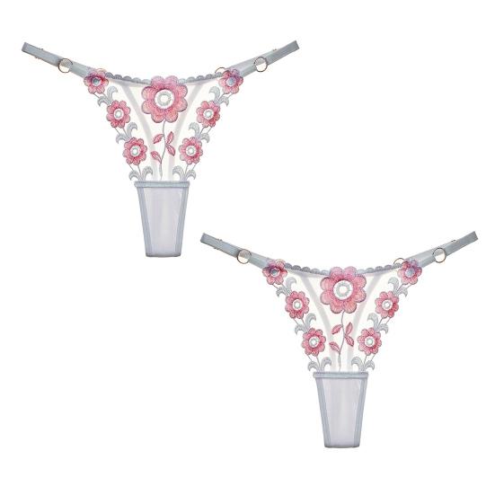2 Pcs Women Thong Floral Embroidery See-through Lace Briefs Low Waist Hollow Out Elastic Wedding Night Bedroom Lady Underpants