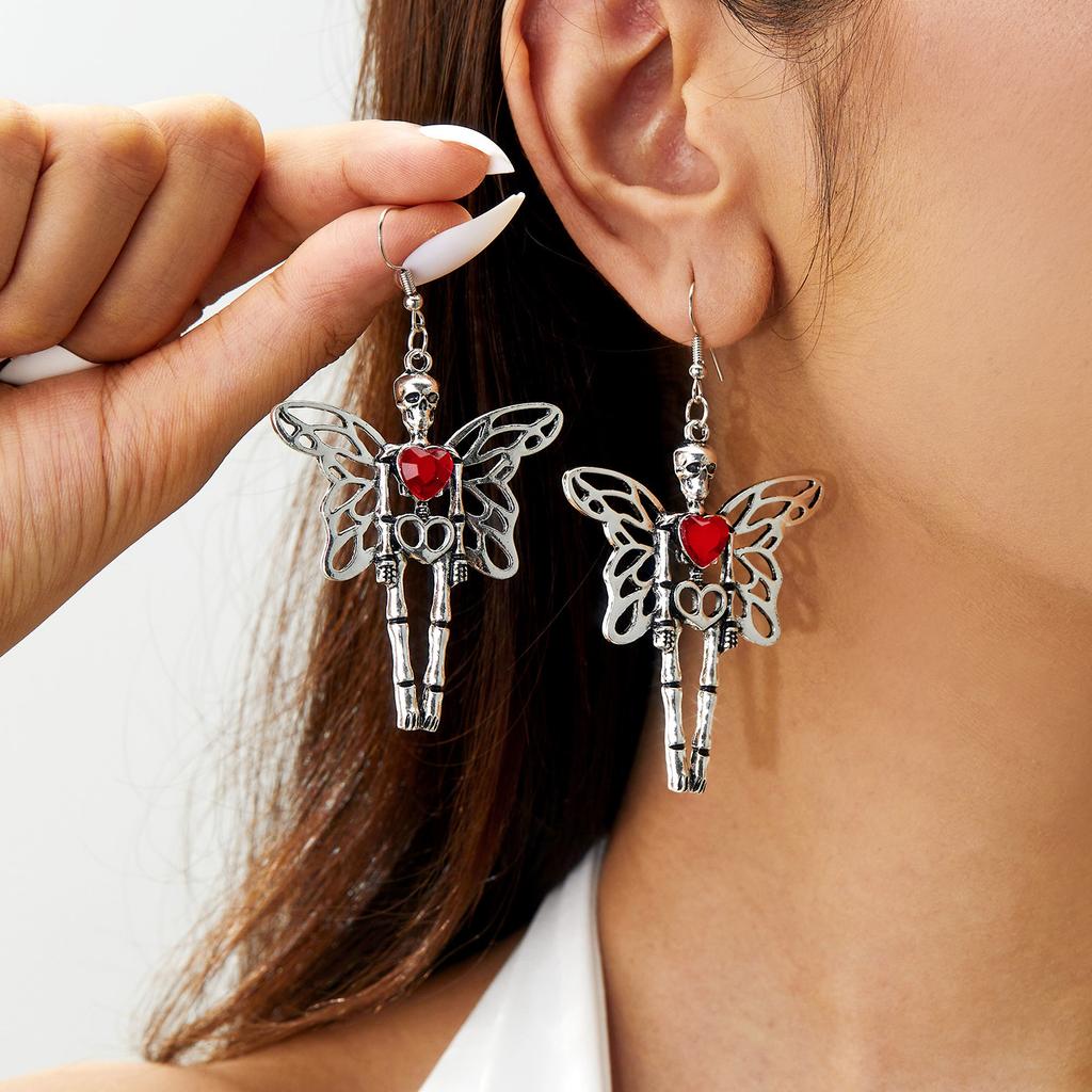 Gothic Halloween Skull Skeleton Dangle Earrings For Women Vintage Punk Skull Crescent Moon Earrings Party Festival Jewelry Gifts