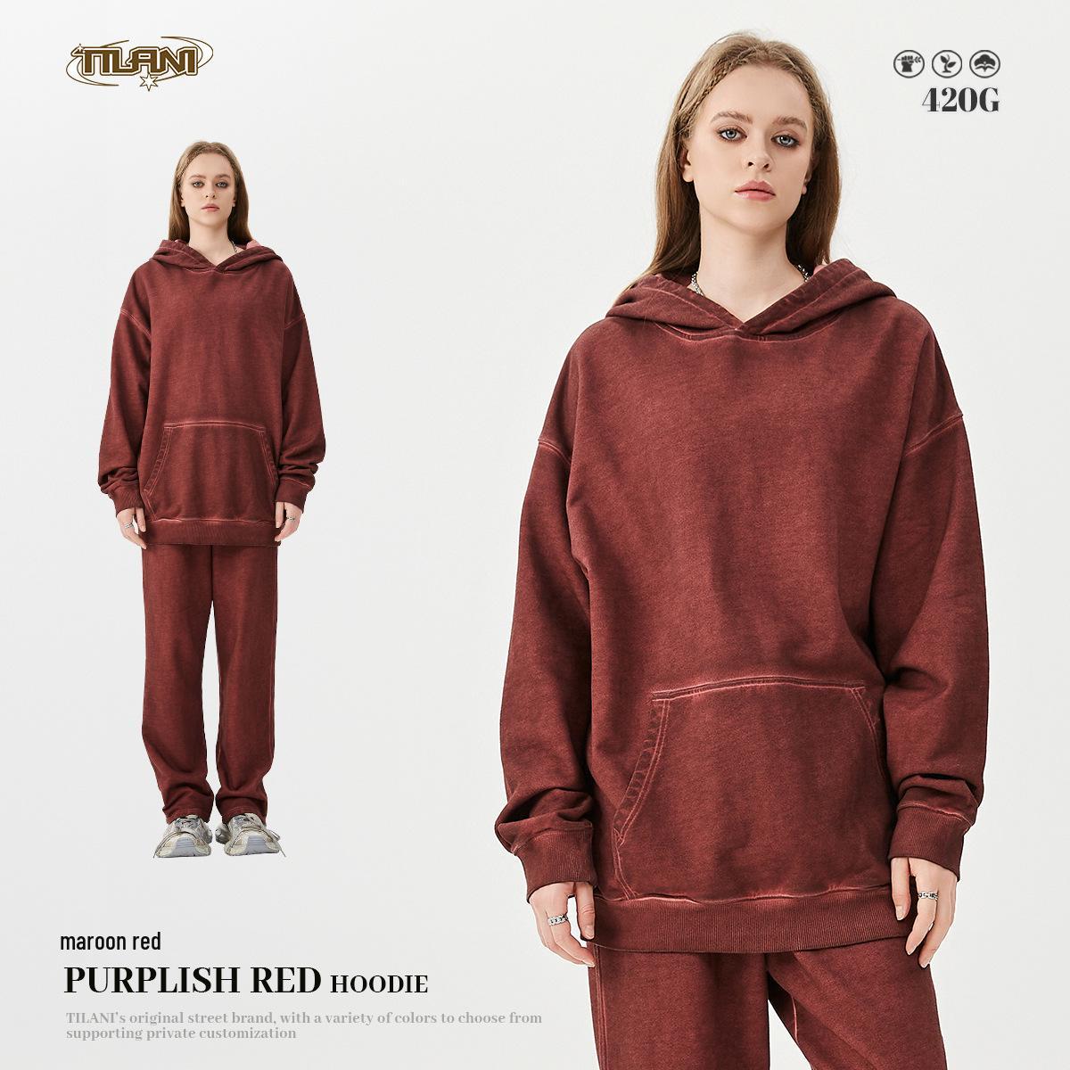 

Мужское худи оверсайз с вареным эффектом, 420 г/м², издание весна/осень 2025 S малиновый