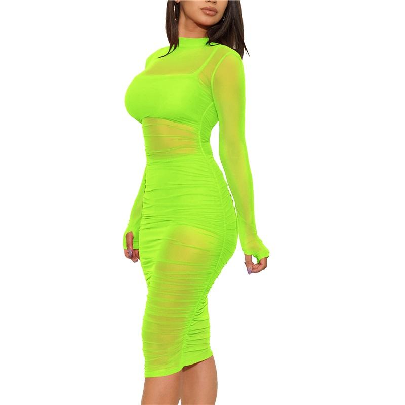 Europese En Amerikaanse Stijl Dames Mesh Jurk Sexy Nachtclub Drie Delig Set Met Top En Korte Broek