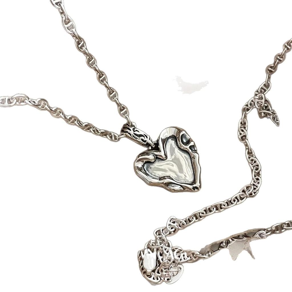 Korean S925 Sterling Silver Heart-Textured Pig Nose Chain Necklace for Women – Niche, Versatile High-End Clavicle Design
