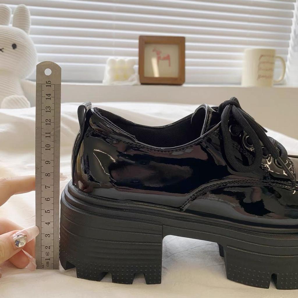 Fashion Mary Jane Summer Small Leather Shoes Women's British Style 2025 New Loafers Black Lace-up Platform Shoes