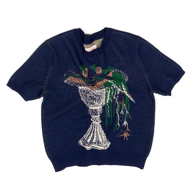 I Oedeul [Women] Royal Sandwich Jacquard Crop Top Knit - Navy 1