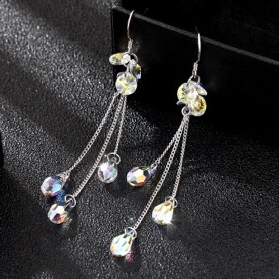Fashion Women Multicolor Rhinestone Long Chain Tassel Drop Dangle Hook Earrings