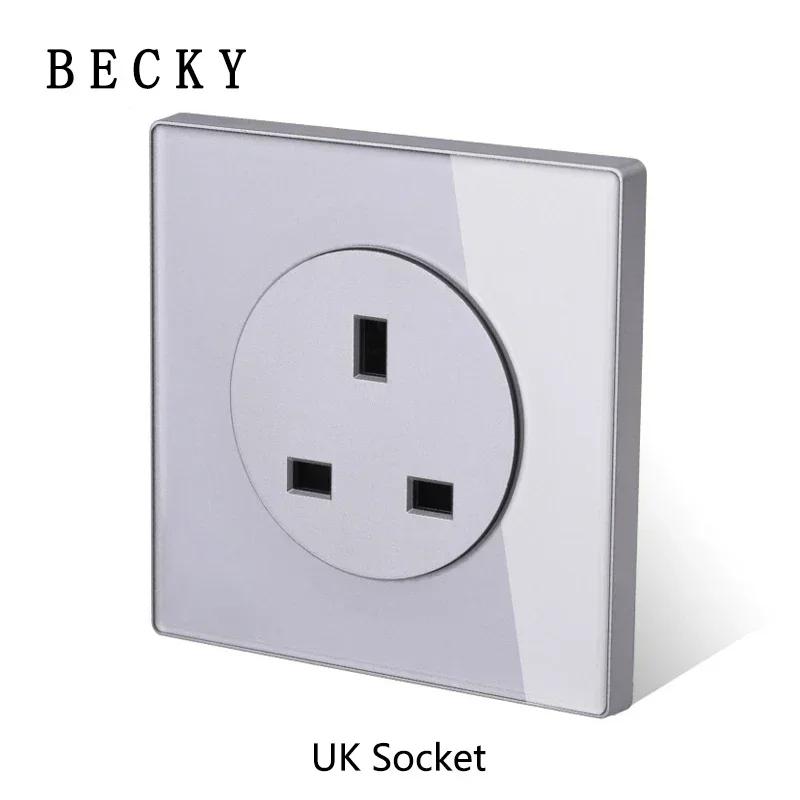 Gray Glass Wall Square Switch Panel EU UK Standard 16a Socket Large Panel Wall Light Switch Usb TypeC Socket Net TV Tel Socket