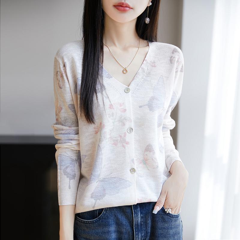 Leichte Strickjacke für Damen aus 50 % Wolle und 50 % Maulbeerseide – vielseitige Strickware für 4 Jahreszeiten für ganzjährigen Komfort und Stil