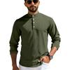 Mens Long Sleeve  Casual T-Shirts For Men Plaid Textured Top 4-Button Muscle Tee Baseball Golf