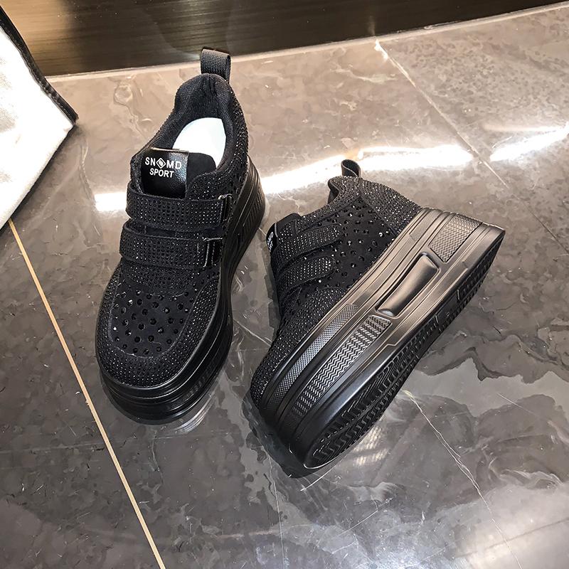 Fashion 10cm Microfiber Platform Heel Wedge Shoes Sneakers Pumps White Platform Crystal Pumps Shoes Women Zapatos De Mujer