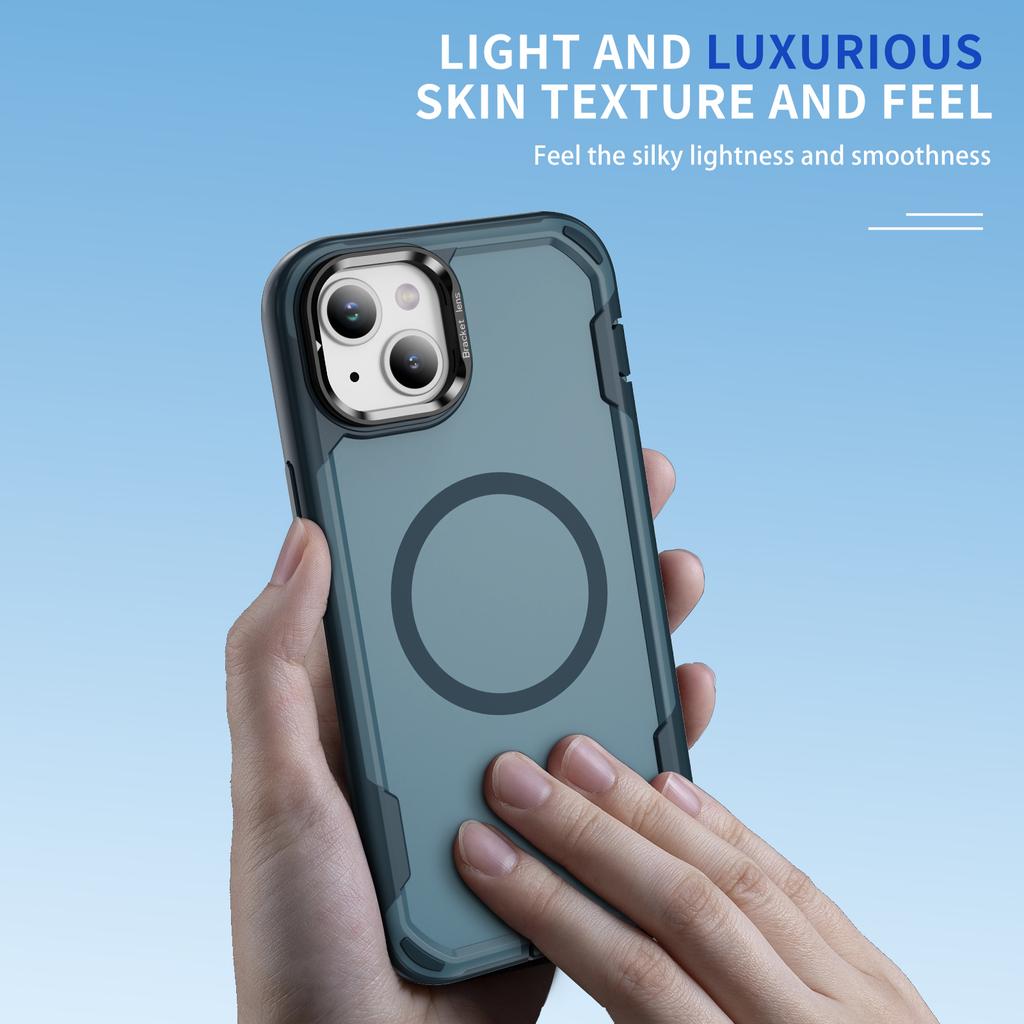 For iPhone 14/13 Case Compatible with MagSafe Lens Frame Kickstand TPU+PC Shockproof Phone Cover
