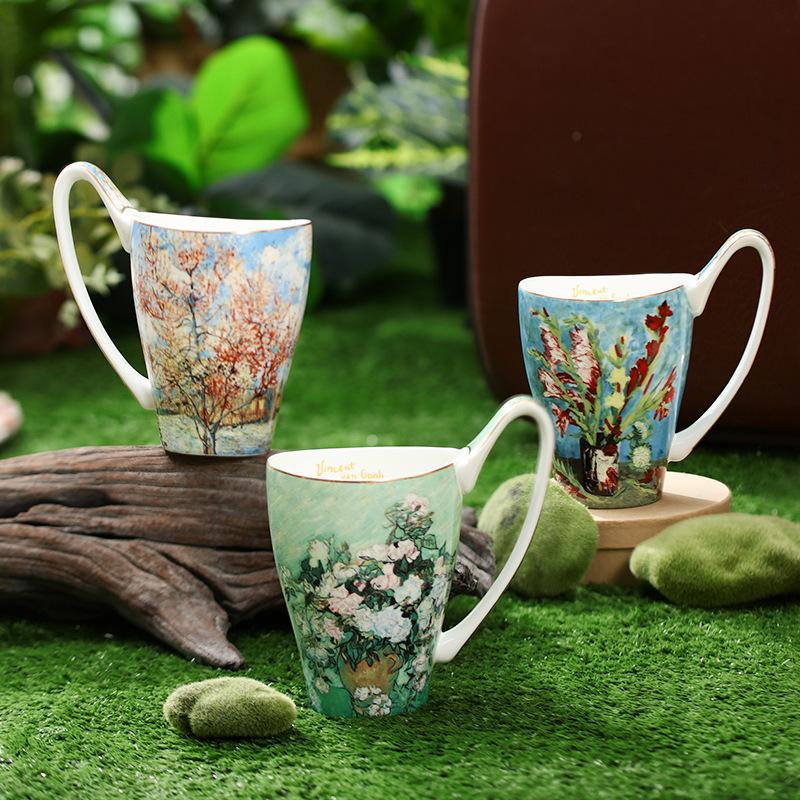 550ml Bone China Porcelain Cups with Large Handle for Tea Cocoa or Hot Chocolate Christmas Mugs birthday Gifts for Women Friends