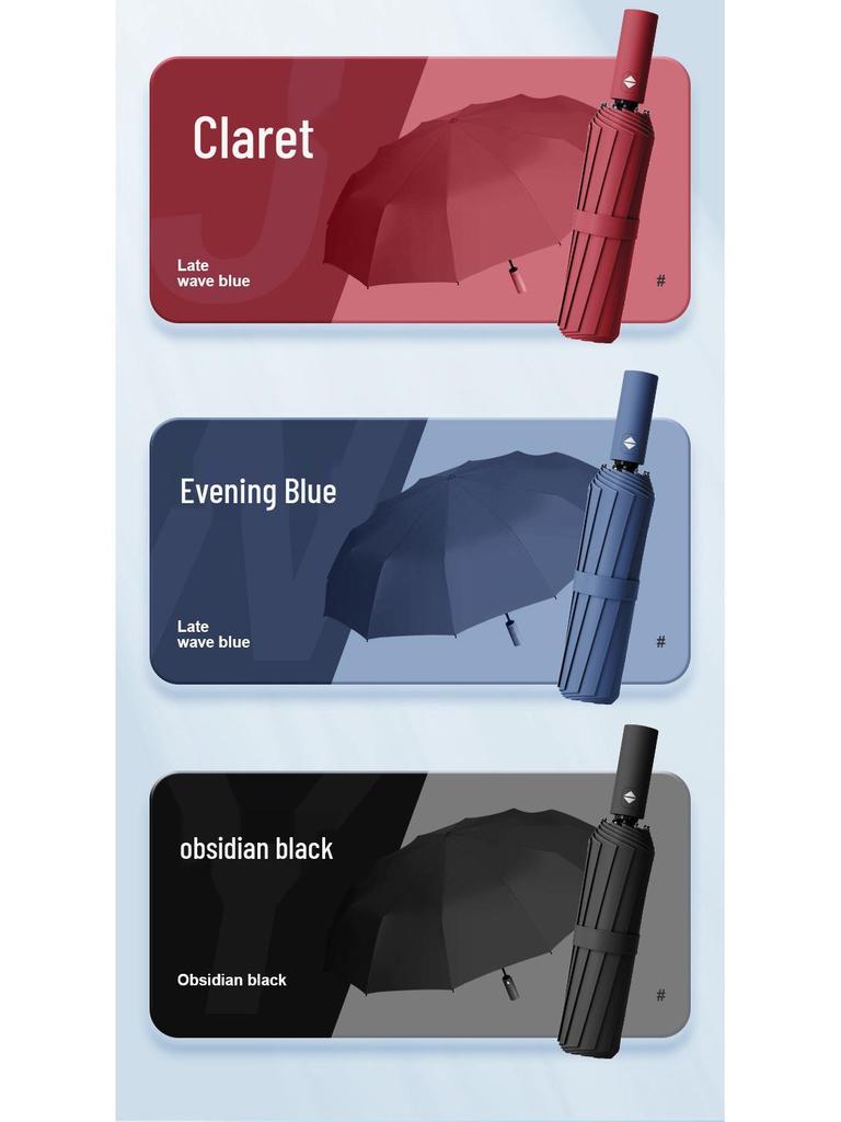 Ultra Durable UV Protection Auto Double-Fold Black Umbrella.