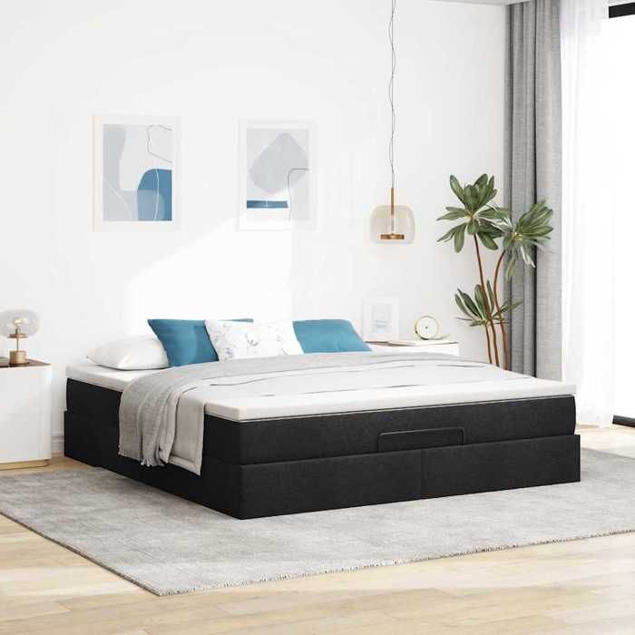 VidaXL Cadre de lit ottoman avec matelas noir 160x200 cm tissu, cadre de lit, cadre de lit rembourré, cadre de lit ottoman 3311122