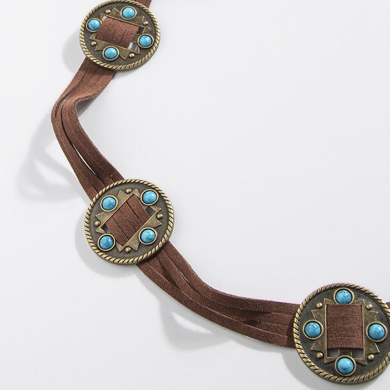 Nowy Styl Zachodni Koraliki Vintage Akcesoria Pasek Okrągły Boho Turkusowy Damski Sznurek na Talię