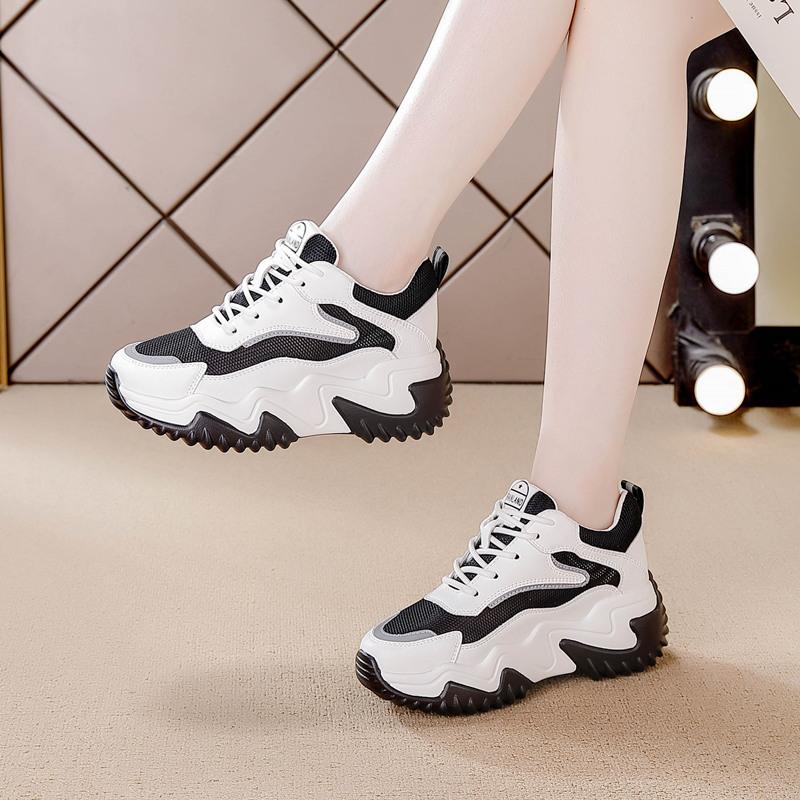 Lace-up Casual Shoes Women's Thick-soled Inner Height Increase Summer Breathable Mesh Shoes Low-top Muffin Bottom Dad Shoes Women