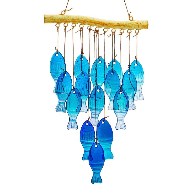 

1pcs Marine Style Blue Glass Handmade Fish-Shaped Wind Chime Home Living Room Balcony Hanging Decor Ornament синий