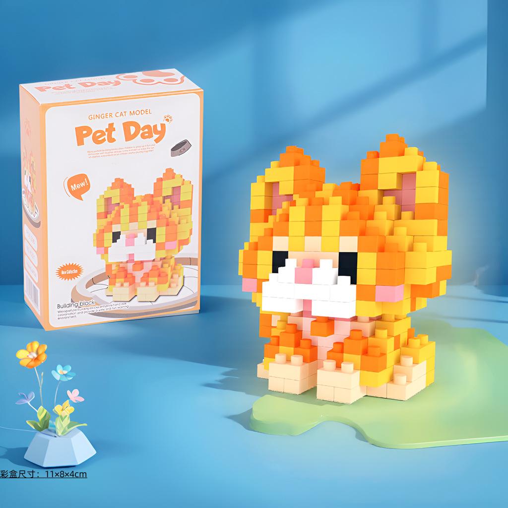 with box Pet cats building block cartoon cute doll puzzle assembly children's toy DIY table ornaments boys girls birthday gifts