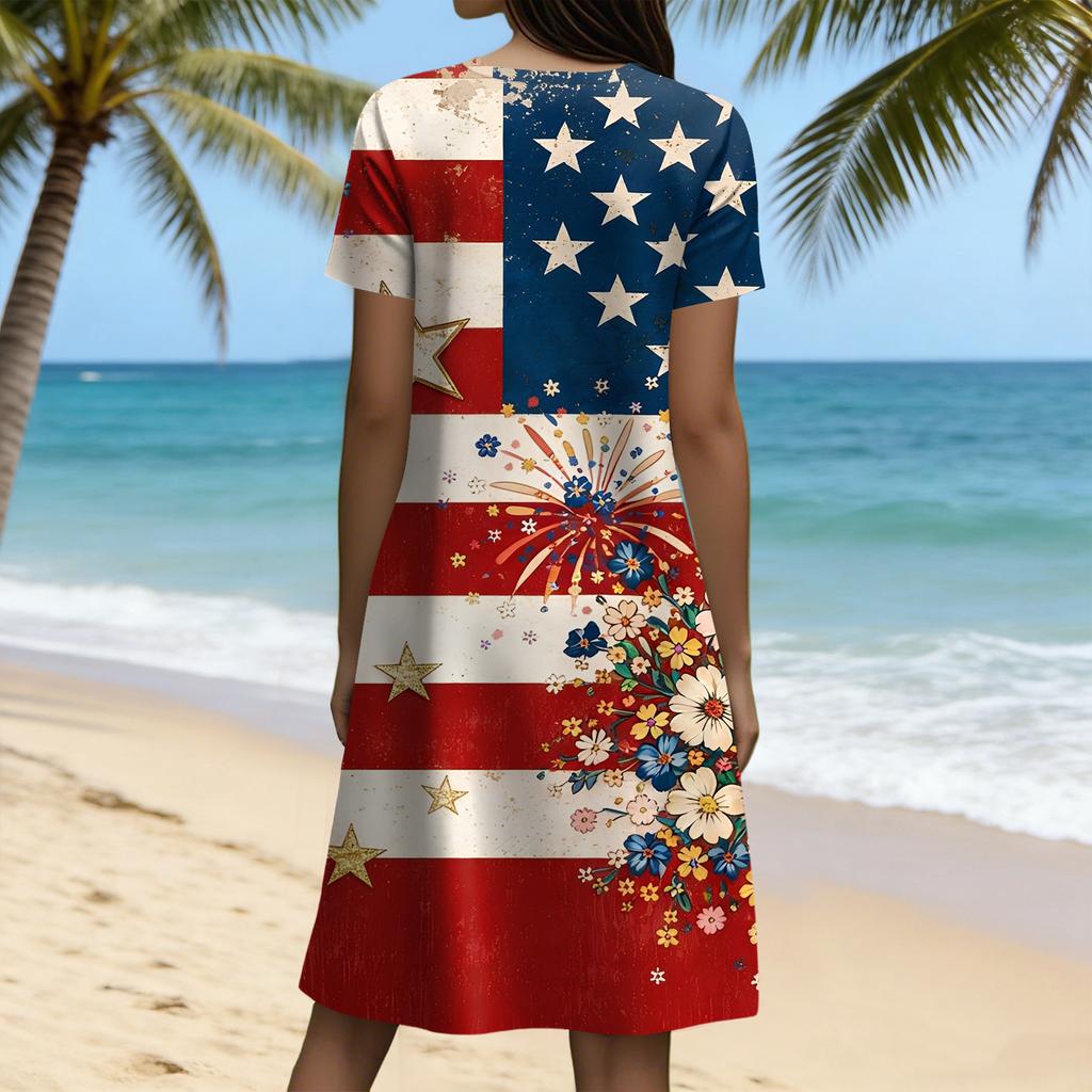 Women's Fashionable Casual Independence Day Print Dress