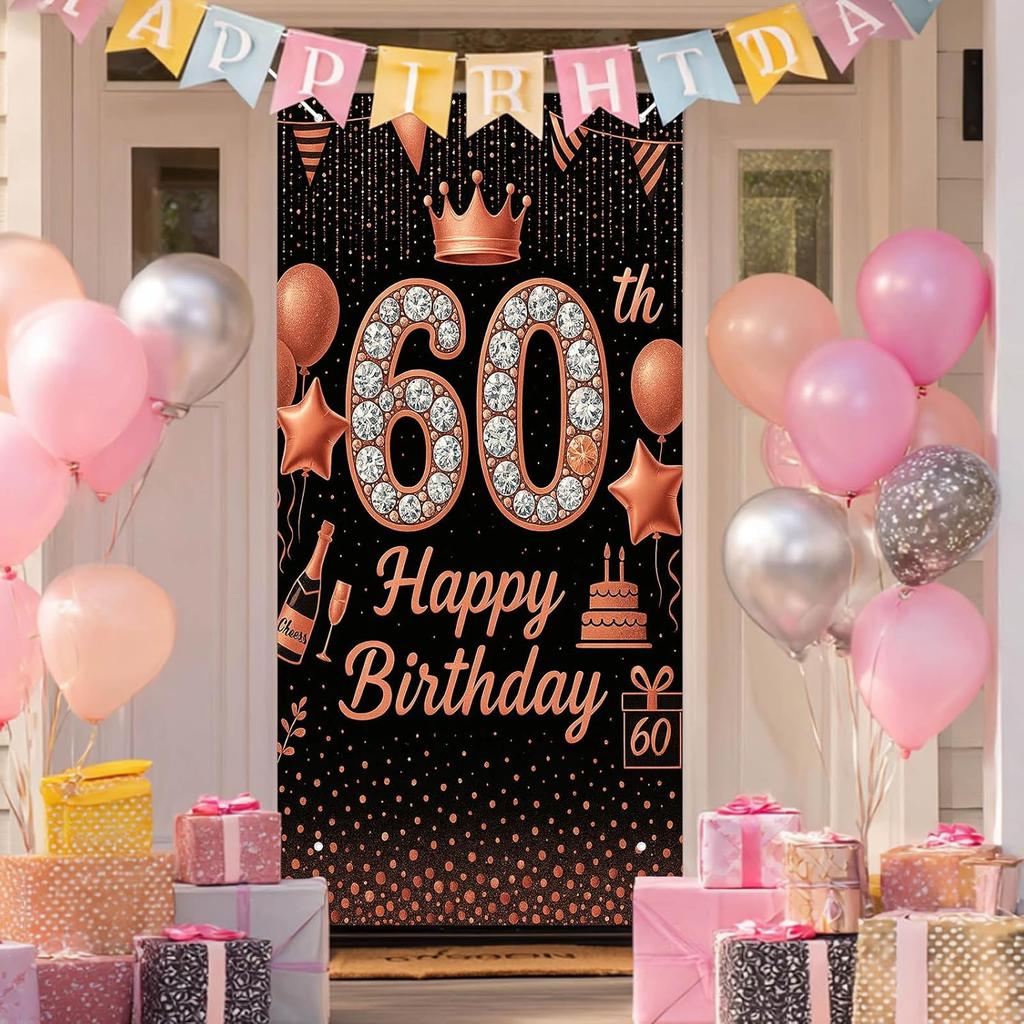 16th Birthday Door Cover 71x35 Inch Blue and Silver Birthday Banner for Party Decorations Balloon Ribbon Backdrop Sign for Boys Girls Teens Photo