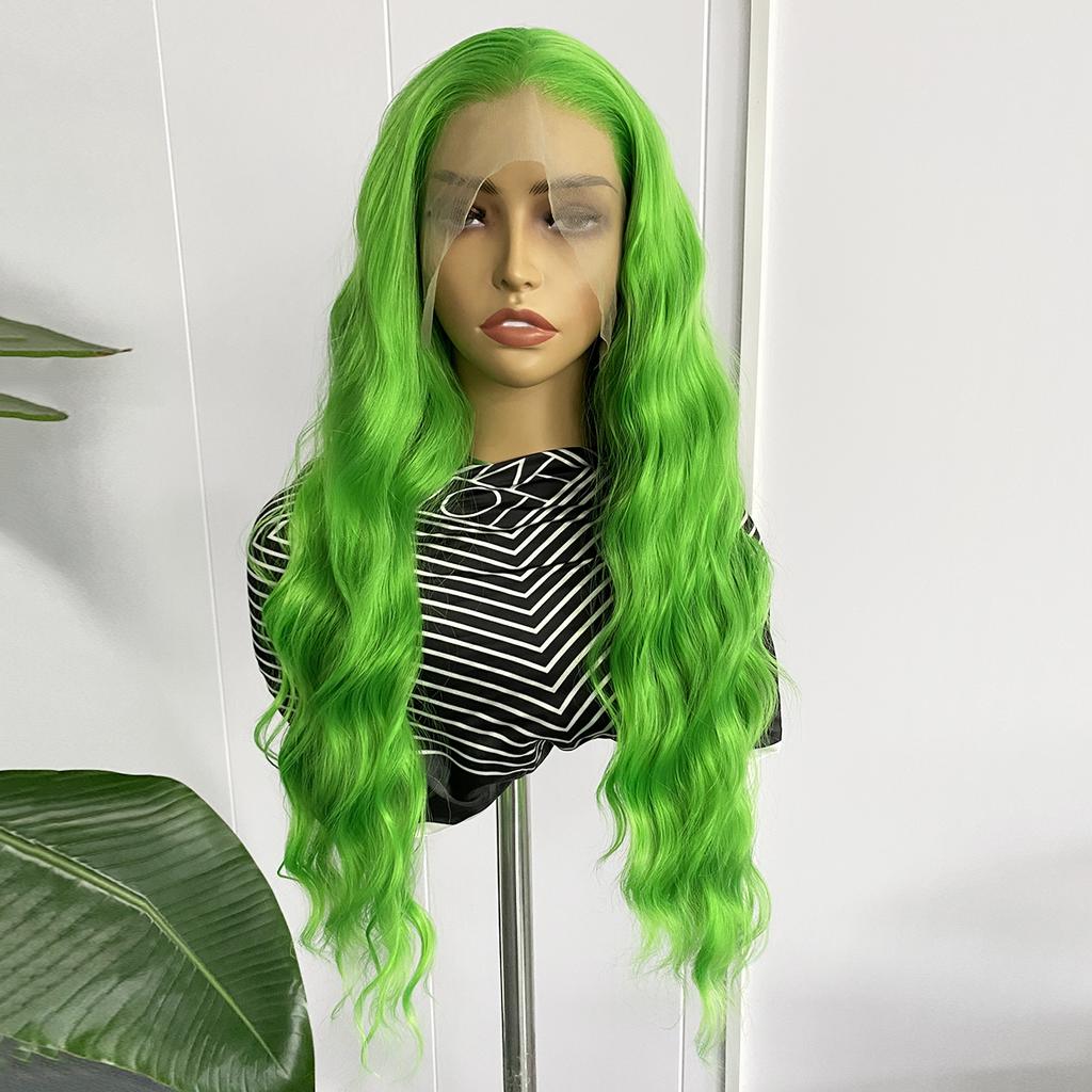 AIMEYA Blue Lace Front Wig Long Deep Wave Synthetic Lace Wigs for Women Heat Resistant Natural Hairline Daily Wear Cosplay Wigs