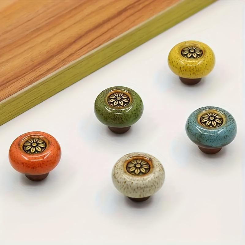 2 Pieces Colored Ceramic Cabinet Knobs, Leopard Glass Round Single Hole Pulls with Mounting Hardware for Closets, Drawers, Wine Cabinets
