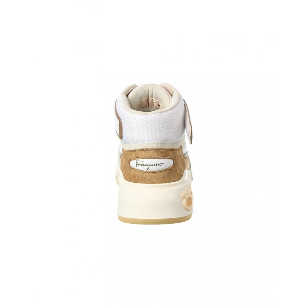 Salvatore Ferragamo Ferragamo Cosma Leather   Mesh High Top Sneaker White