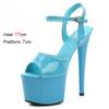 Fashion Shoes for Women 17CM High Heeled Sandals Open Toe Shoes Summer Buckle Strap Platform Party Club Striper Shoes Female Stiletto