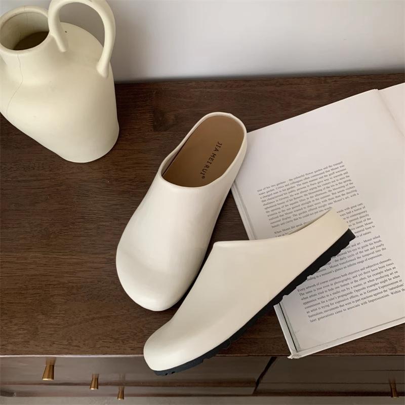 2025 Spring and Summer New Simple Niche Simple Bag Head Half Slippers Women's Retro Round Head Thick Sole One Pedal Muller Shoes