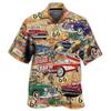 Hawaiian Men Shirt 3D Car Print Short Sleeve Blouse Summer Beach Vacation Single Breasted Fashion Lapel Men's Clothing