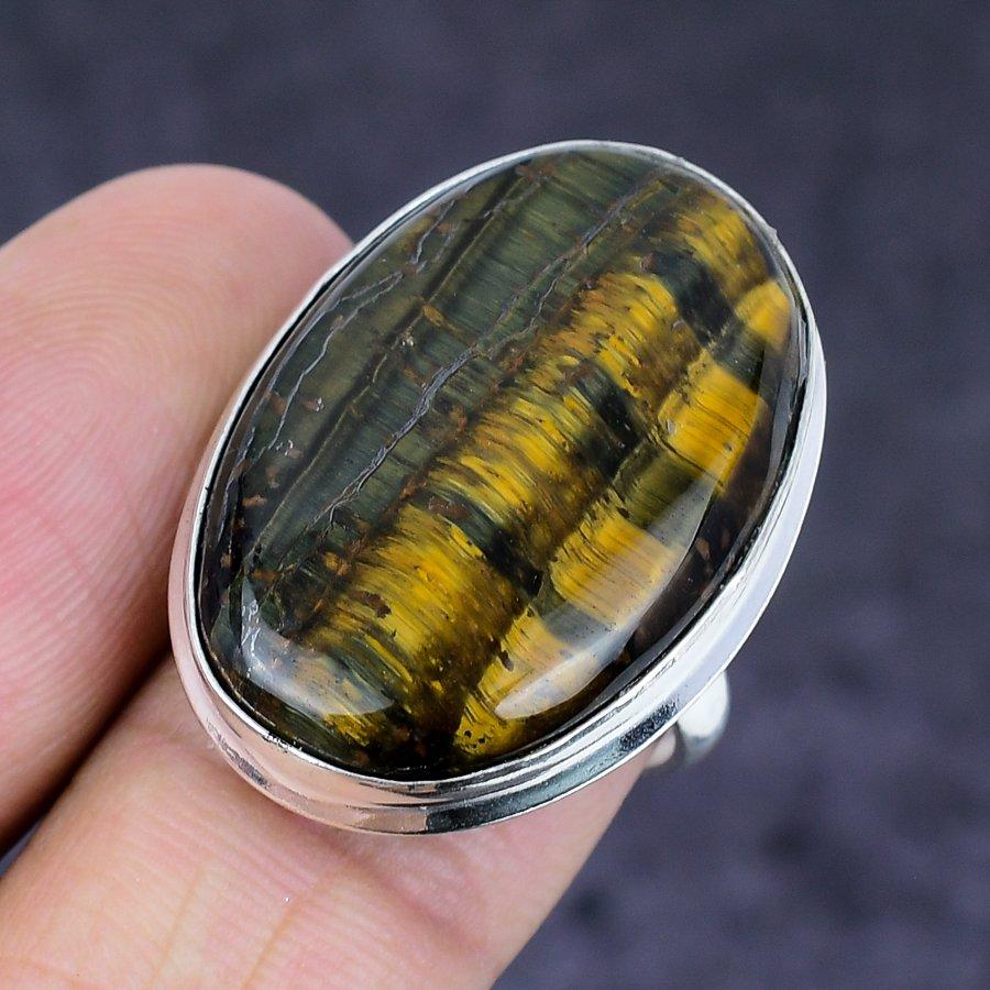 Tiger Eye Gemstone Handmade 925 Sterling Silver Jewelry Ring Size 7 g2W50