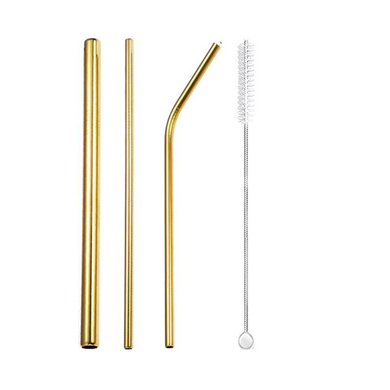 3Pcs Rainbow Color Reusable Metal Straws with Cleaning Brush 304 Stainless Steel Drinking Straws for Smoothie Milkshake Drinks