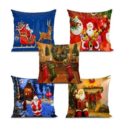 Yumuşak Kumaş Tasarımcı Dekoratif Baskılı Mutlu Noeller Temalı Yastık Kılıfı Kanepe Oturma Odası için Noel Süsleri 5'li Set 24 x 24 inç Çok Renkli
