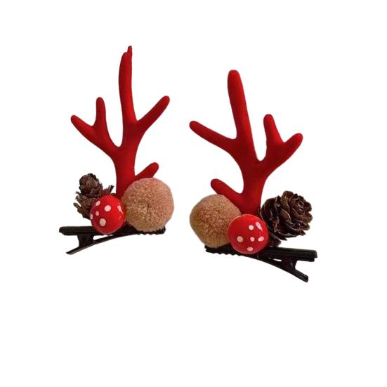 1 Pair Kids Reindeer Antler Hair Clips Soft Plush Christmas Hairpin for Baby Girl Toddler Cute Photo Prop Party Hair Accessory