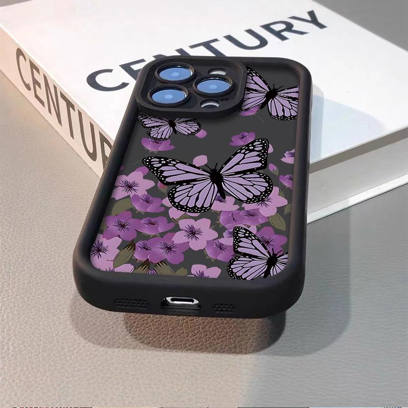 Funda de teléfono artística con mariposa morada para iPhone 16 15 14 13 12 11 SE Plus Pro Max, Silicone shockproof soft case