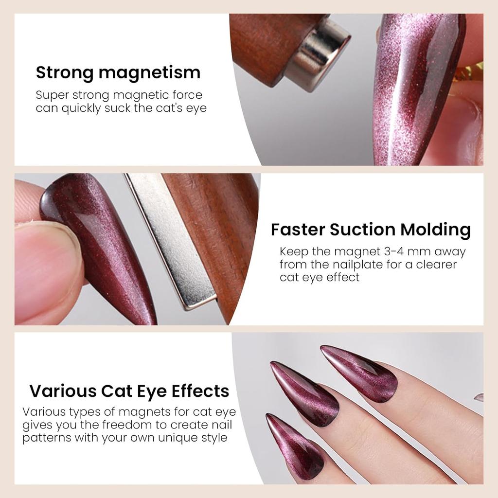 LINMANDA 3 In 1 Wooden Cat'S Eye Magnet, Multi-Functional Nail Magnet, Magnetic Gel Nail Polish For Professionals And Families