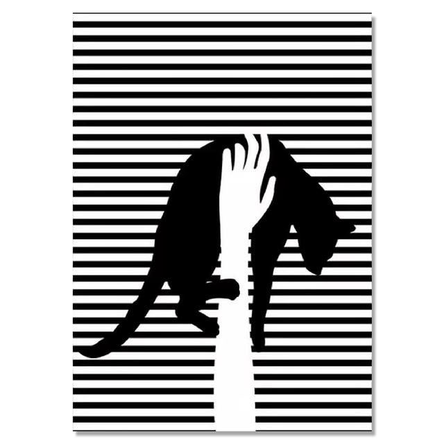 Moderne abstrakte schwarz-weiße Streifen Katzen Leinwand Poster drucken Nordic einzigartige Dekor Tier Wand Kunst Bilder für Zimmer Home Living