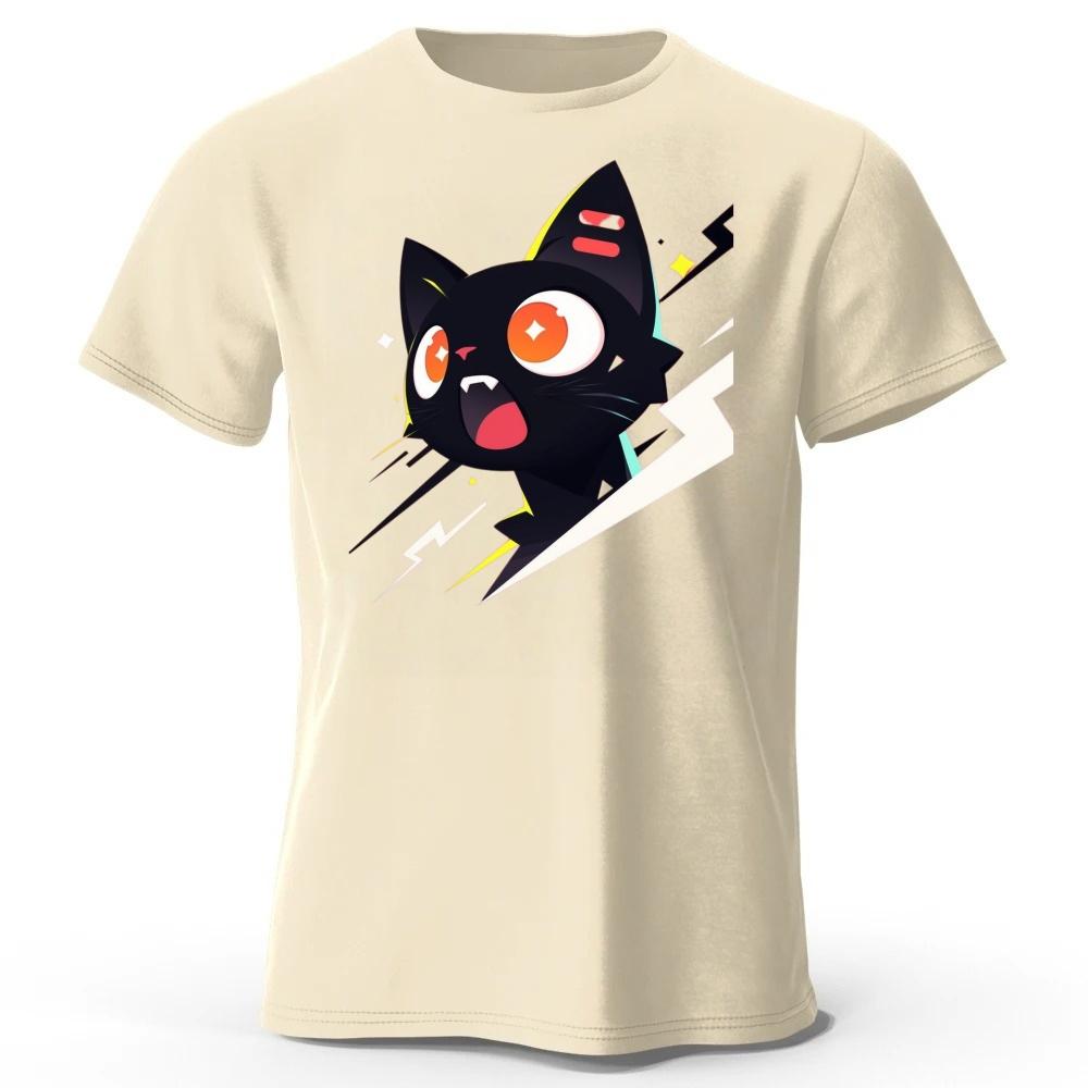 Cool Black Cat Trend Pure Cotton Short Sleeved Summer Men Fashion Daily Street Wear Plus Size Comfortable Soft Casual Tshirt
