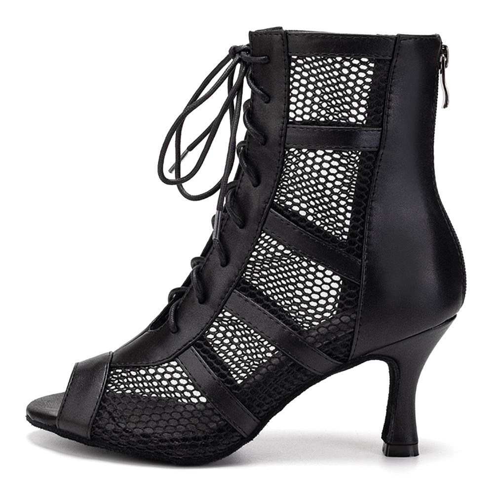 Dance Boots Women's Latin Salsa Stiletto Heel Lace-Up Boots for Tango Bachata Ballroom Party Performance Dance Shoes Heeled 7.5CM