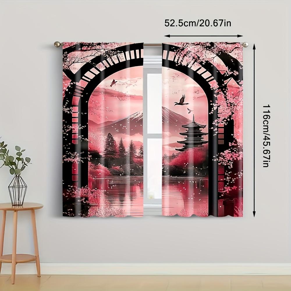 2PCS Vintage Sakura Party Curtains – Polyester Sakura-Themed Drapes for Bedroom & Living Room Decor