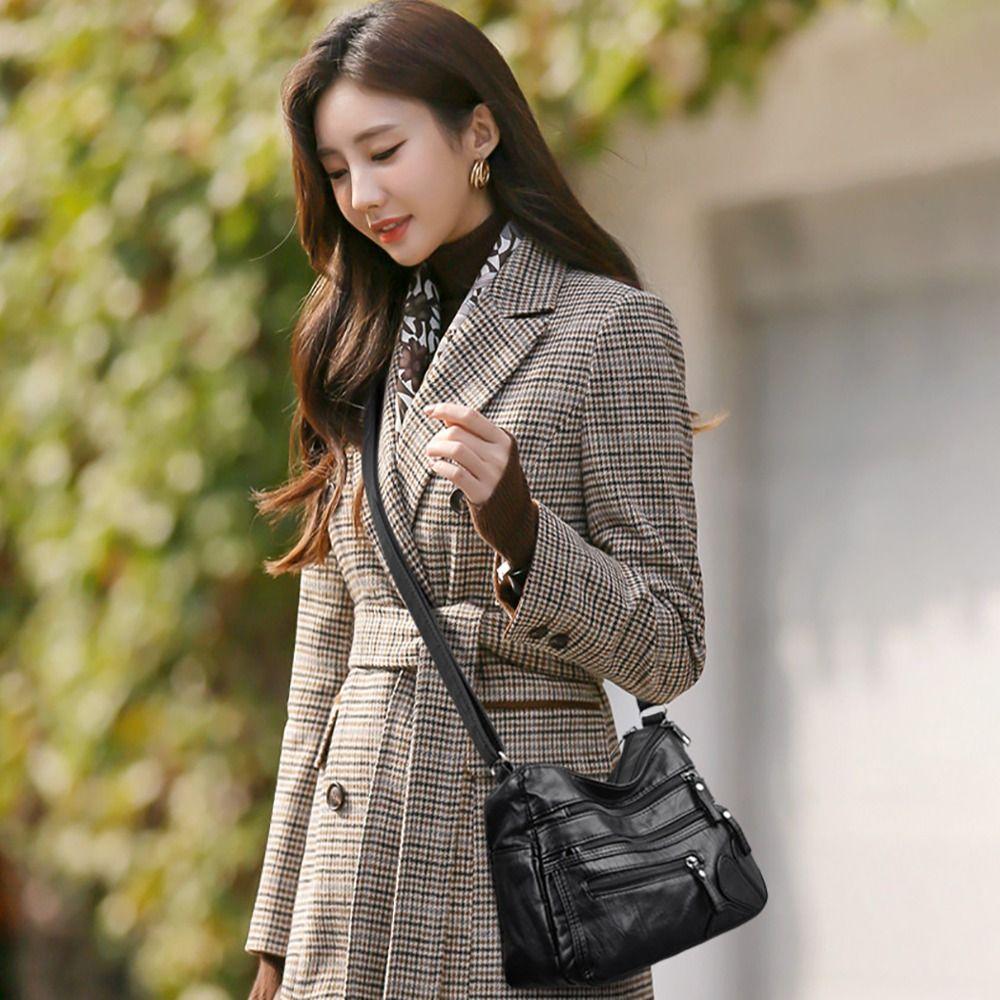 Fashion Leather Crossbody Bag Soft Large Capacity Shoulder Bag Multi-layer Tote Bag Middle-Aged Women