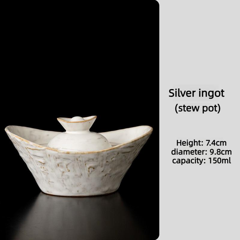 

Cultural Creative Handmade Golden Ingot Shaped Stew Cup Multi Functional Tableware for Daily Use Kitchen with Microwave