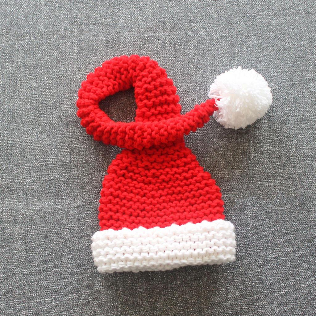 Infant Christmas Knit Photography Hat - Red Long-Tail Styling for Newborn and Children's Photos
