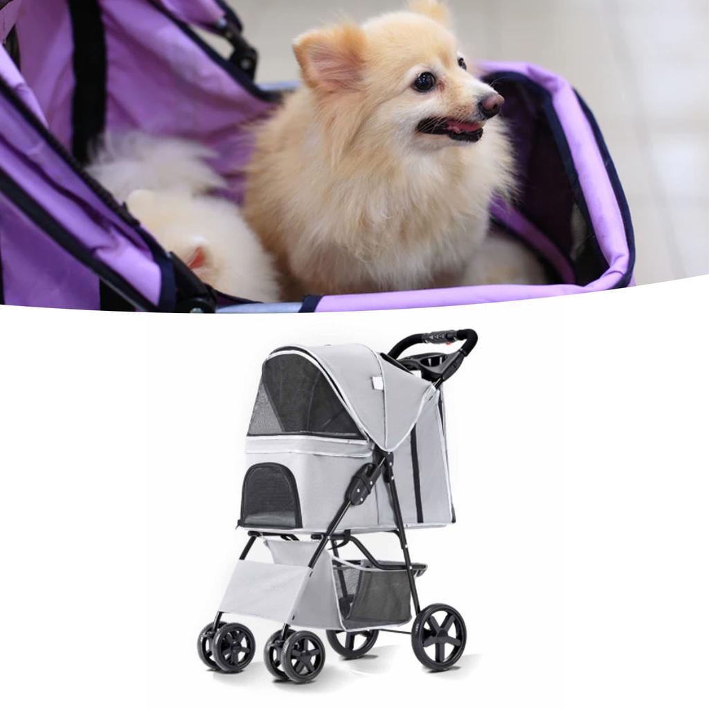 Pet Stroller Lightweight Foldable Ventilate Oxford Portable Small Dog Stroller for Dogs Cats Grey