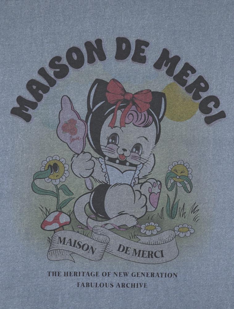 LA MAISON STUDIO Unisex Cutie Cat Pigment Smoky Short Sleeve T-Shirt Navy (Fcf2Ts418M)
