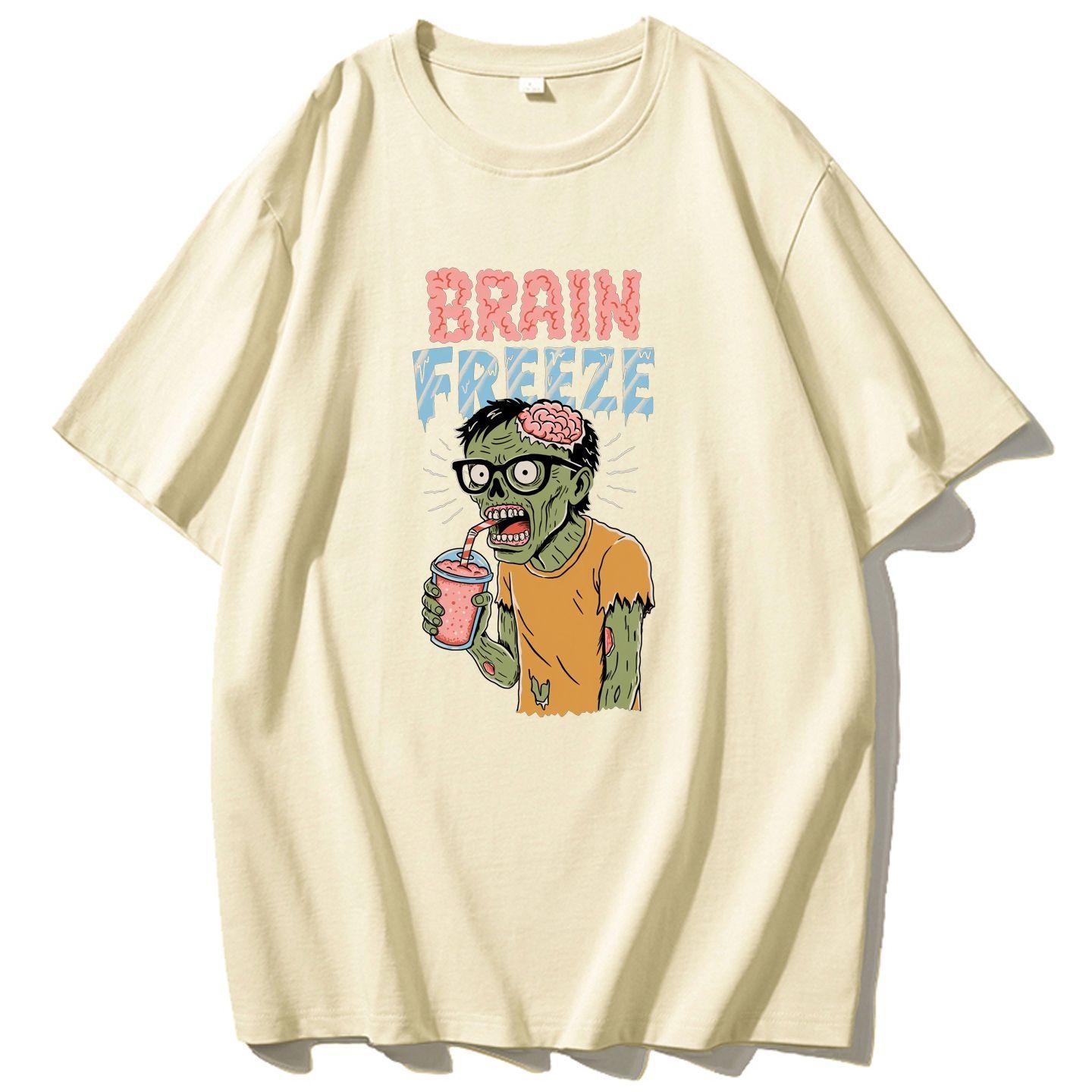 

Зомби Пьющий Напиток, Юмористическая и Забавная Принтованная Футболка Хэллоуин Американский Чистый Хлопок Повседневная Мужская Женская Уличная Мода Бренд 4XL