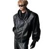 European-American Hip Hop Deconstructed Hooded Leather Jacket - Men's Trendy, Loose-Fit PU Streetwear